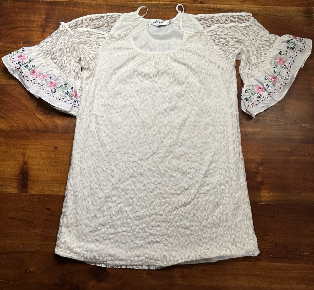 VaVa By Joy Han Womens Embroidered Lace Boho Cold Shoulder Tunic Dress Size M